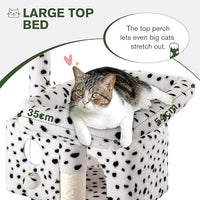 MUTICOR 66 Inches Multi-Level Large Cat Tree Tower for Indoor Big Feline/Cozy Plush Perches/Condo/Sisal Scratching Posts/Hammock and Baskets/Activity Center Play House/Wide Base/White & Black Spot