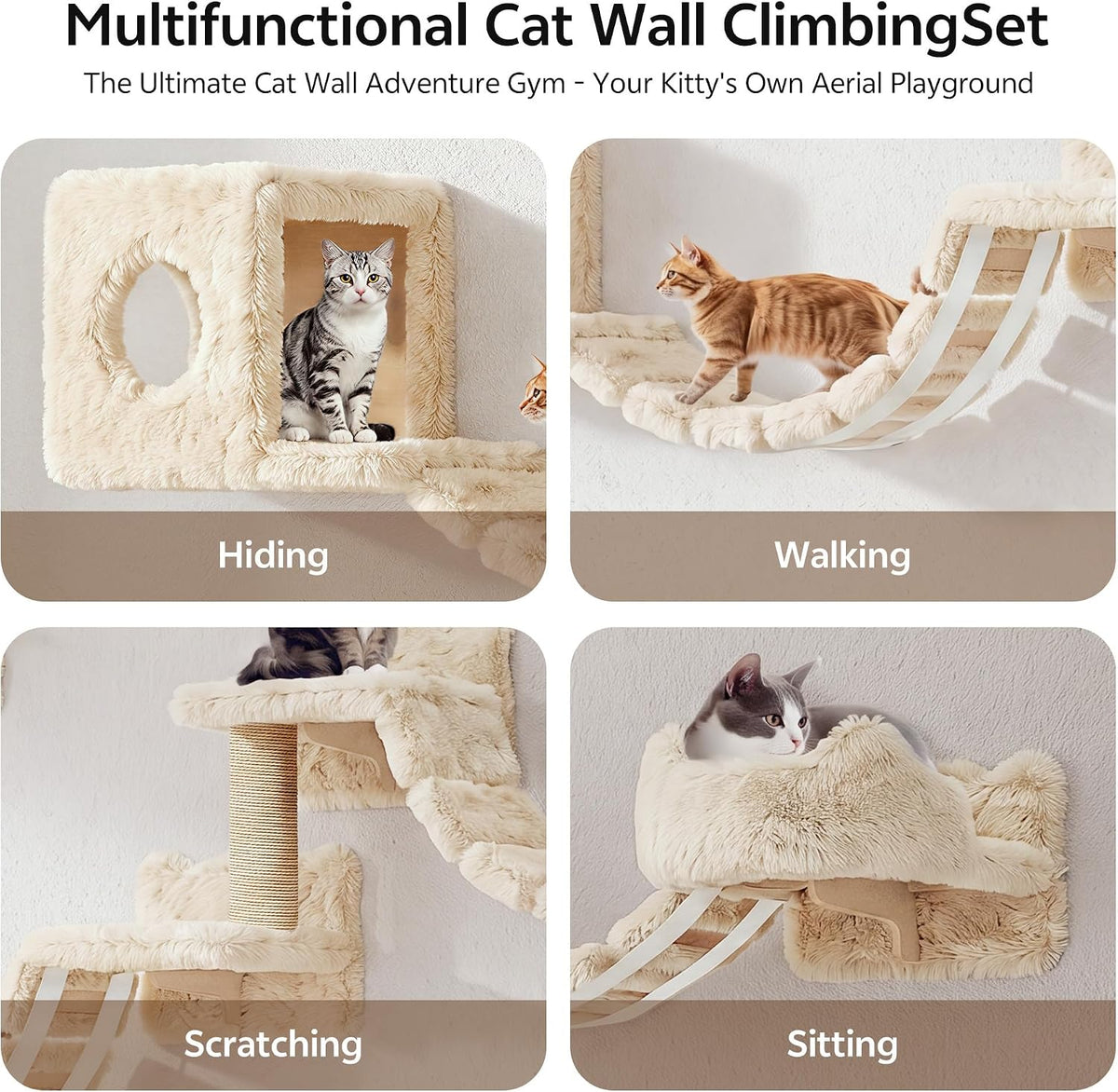 Cat Wall Shelves, 9-in-1 Wood Cat Wall Furniture Set, Burlywood – Essentials for Cats - Beige / 9 Piece Set - image 3
