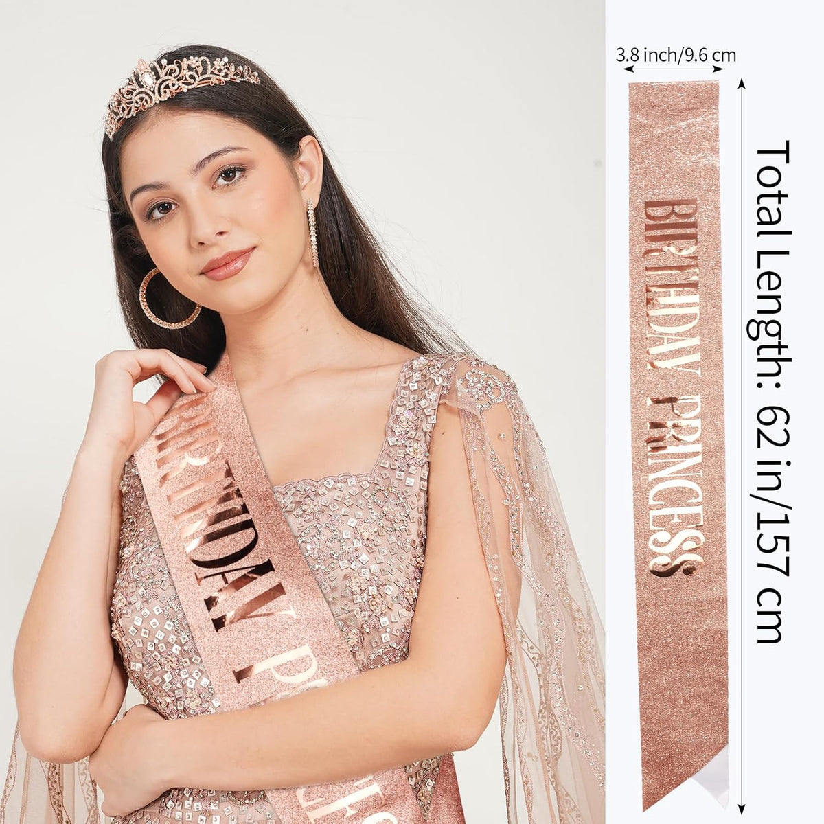 CIEHER Princess Crown and Birthday Sash Set - Rose Gold - image 4