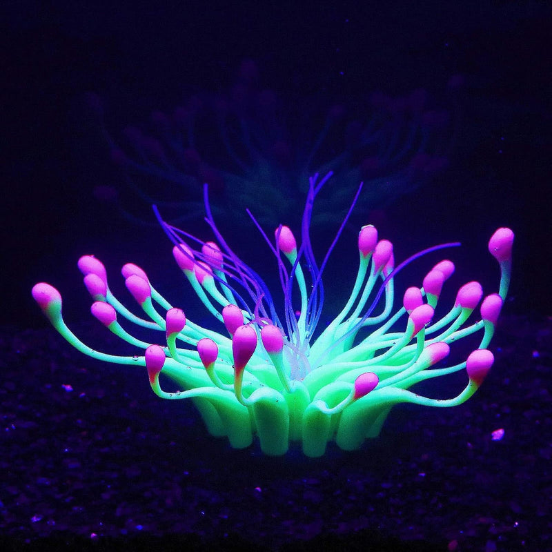 Soft Silicone Glow in the Dark Aquarium Coral Ornament – Essentials for Fish - Green / Equinox