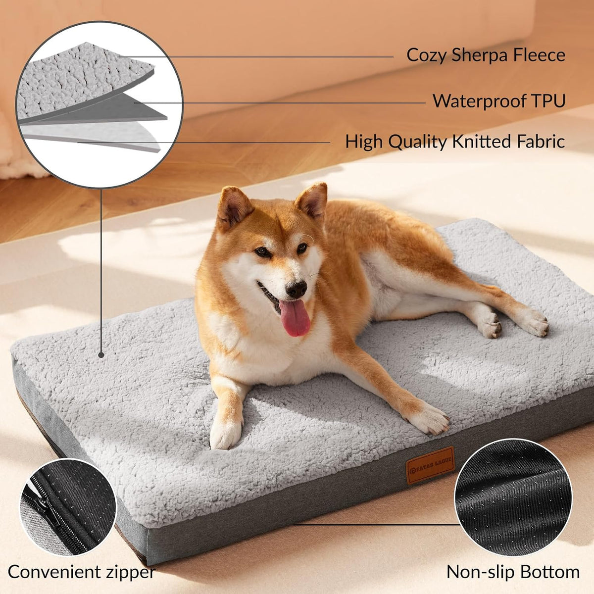 Patas Lague Orthopedic Large Dog Bed Washable Pet Sofa Mat 36''X24'' - 30"L x 20"W x 3.5"Th / Grey - image 3