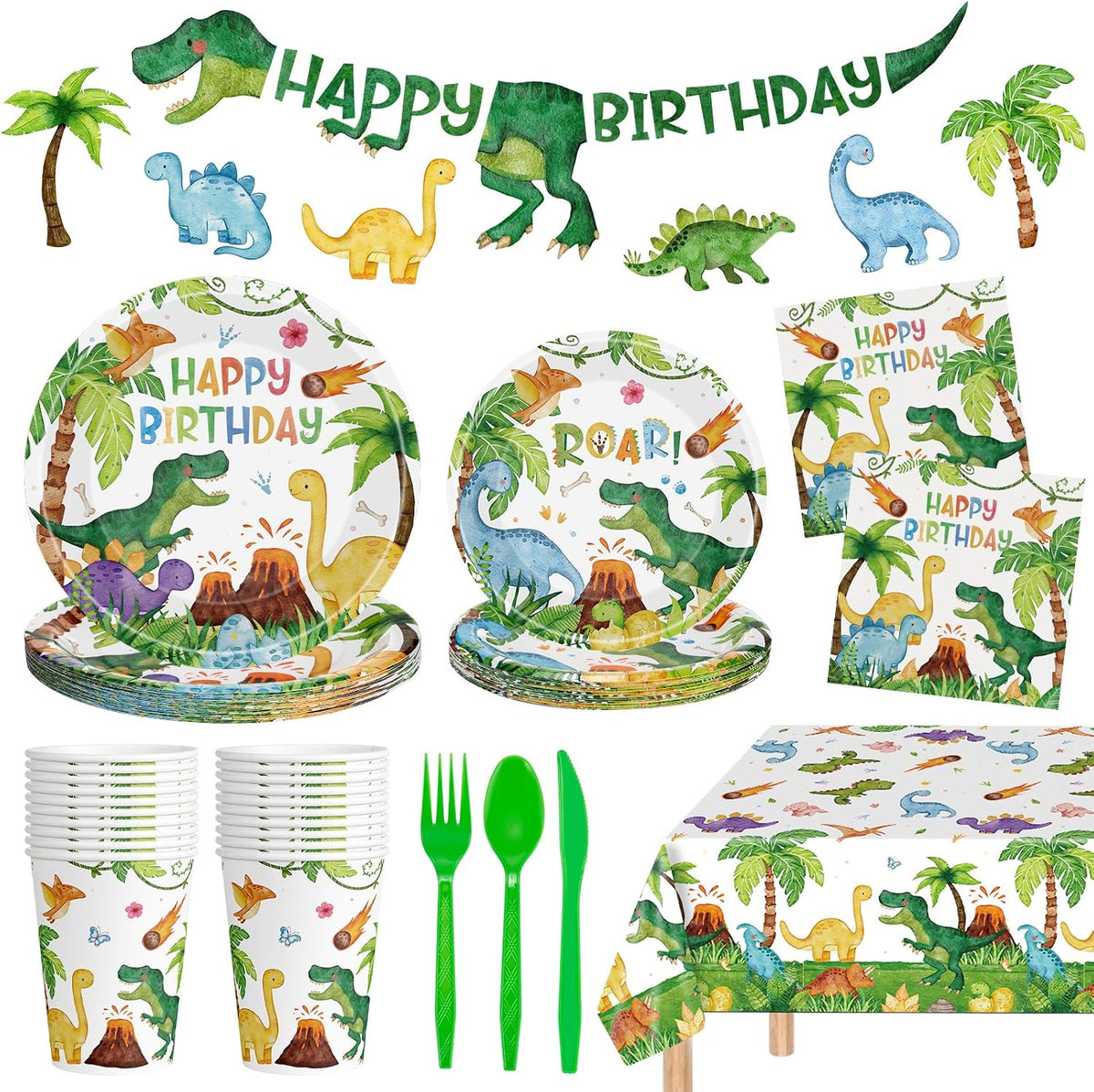 Litmitfu dinosaur birthday party supplies with plates, cups and banner