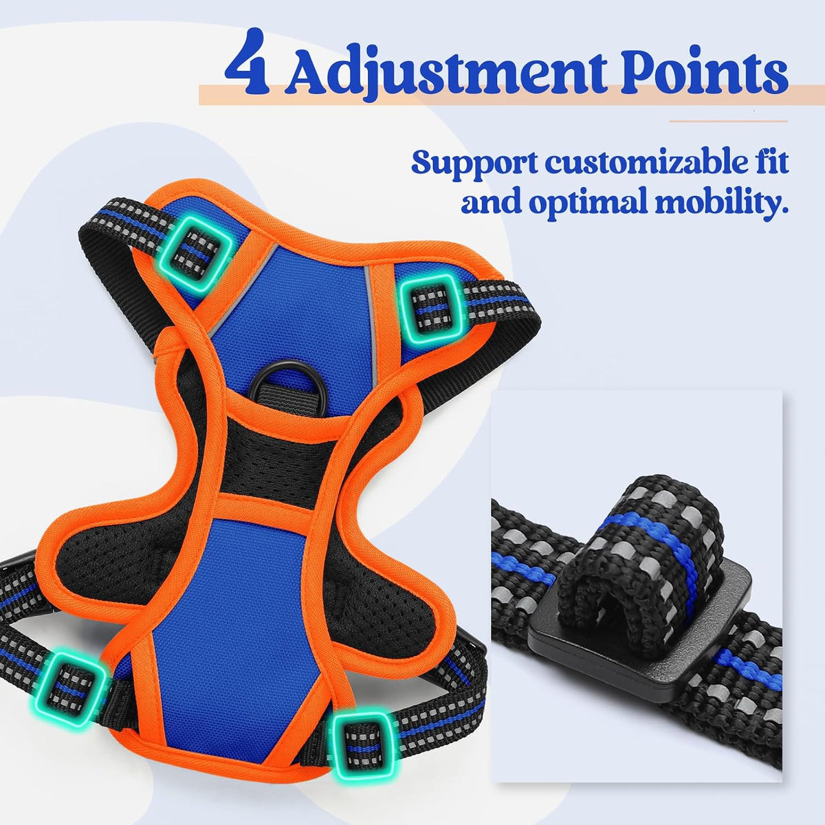 rabbitgoo Dog Harness, No Pull for Large Dogs with 2 Leash Clips - X-Small / Blue & Orange - image 4