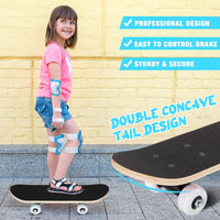 Honoson kids skateboard set with dinosaur print maple deck and black knee pads, elbow pads and wrist - view 30