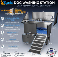 Professional Dog Washing Station 304 Stainless Steel Pets Grooming Tub – Essentials for Dogs - Black, Right Ramp, 2 Drawer / 50 Inches - image 2