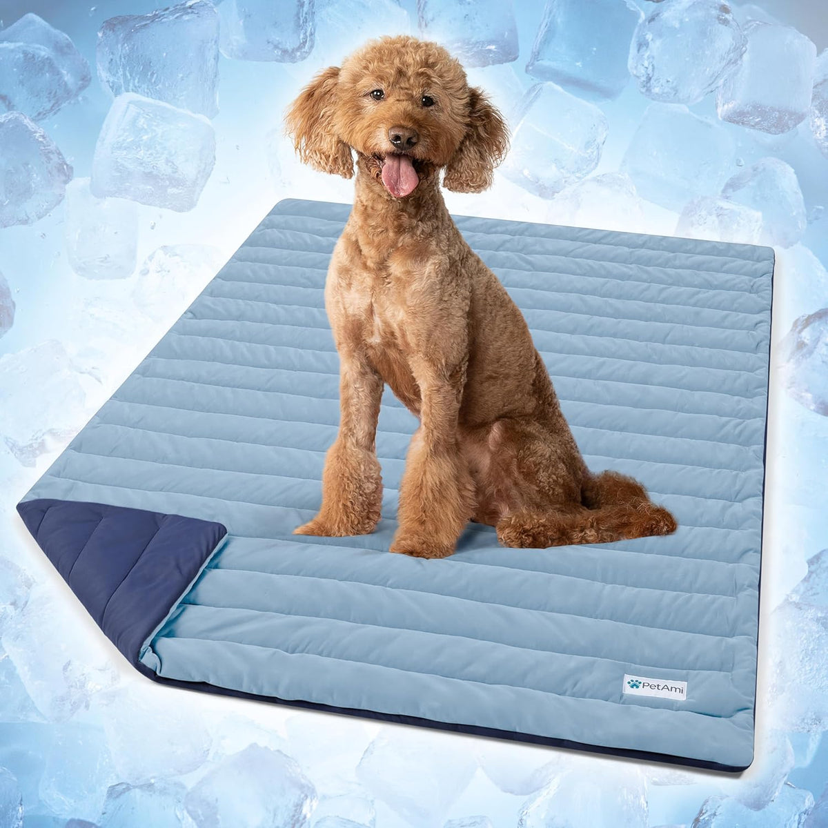 PetAmi Dog Cooling Mat Blanket Pet Pad for Small Medium Cat - Navy/Dusty Blue / Large (40x60)