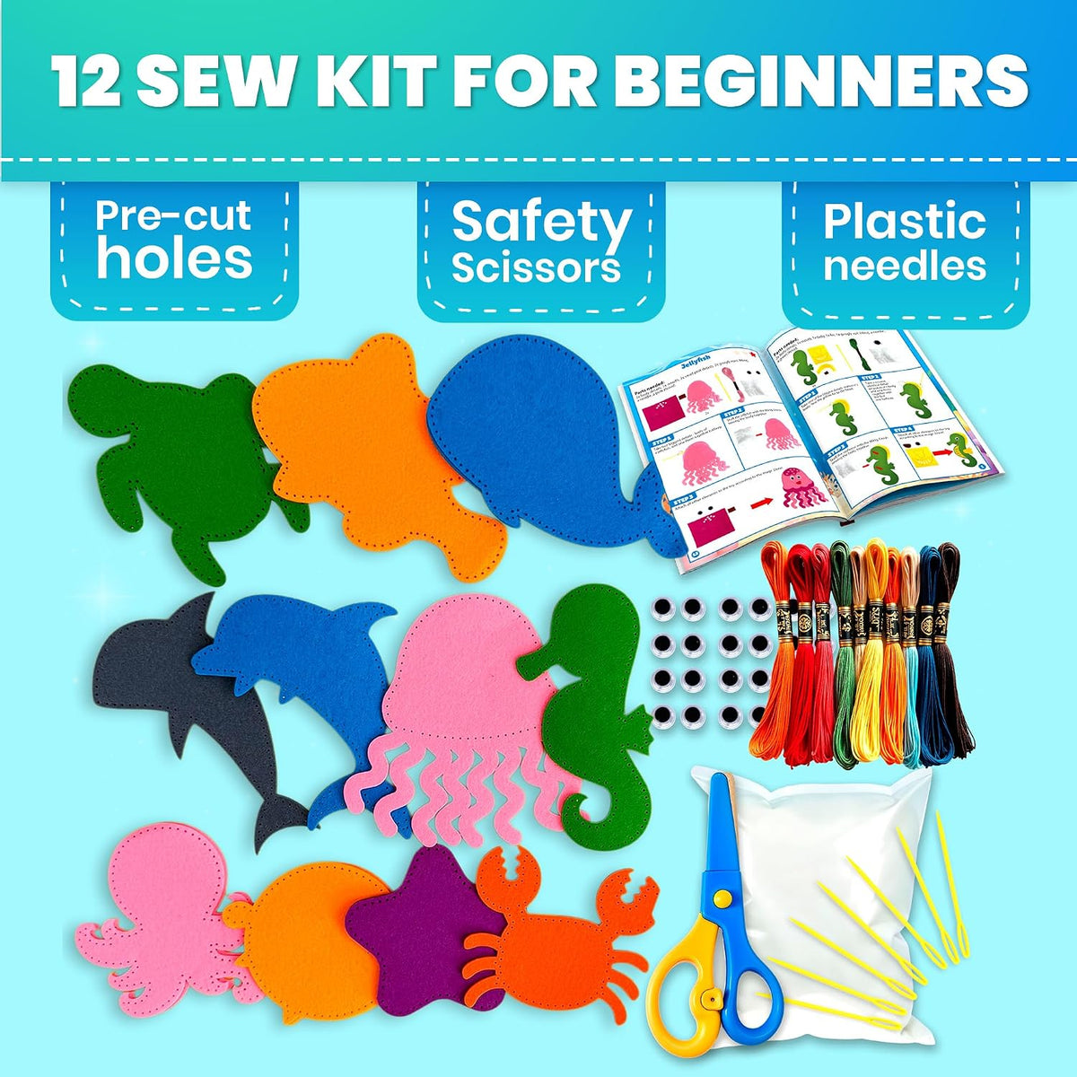 QUOKKA kids sewing kit with 12 felt toy projects and storage box - view 7