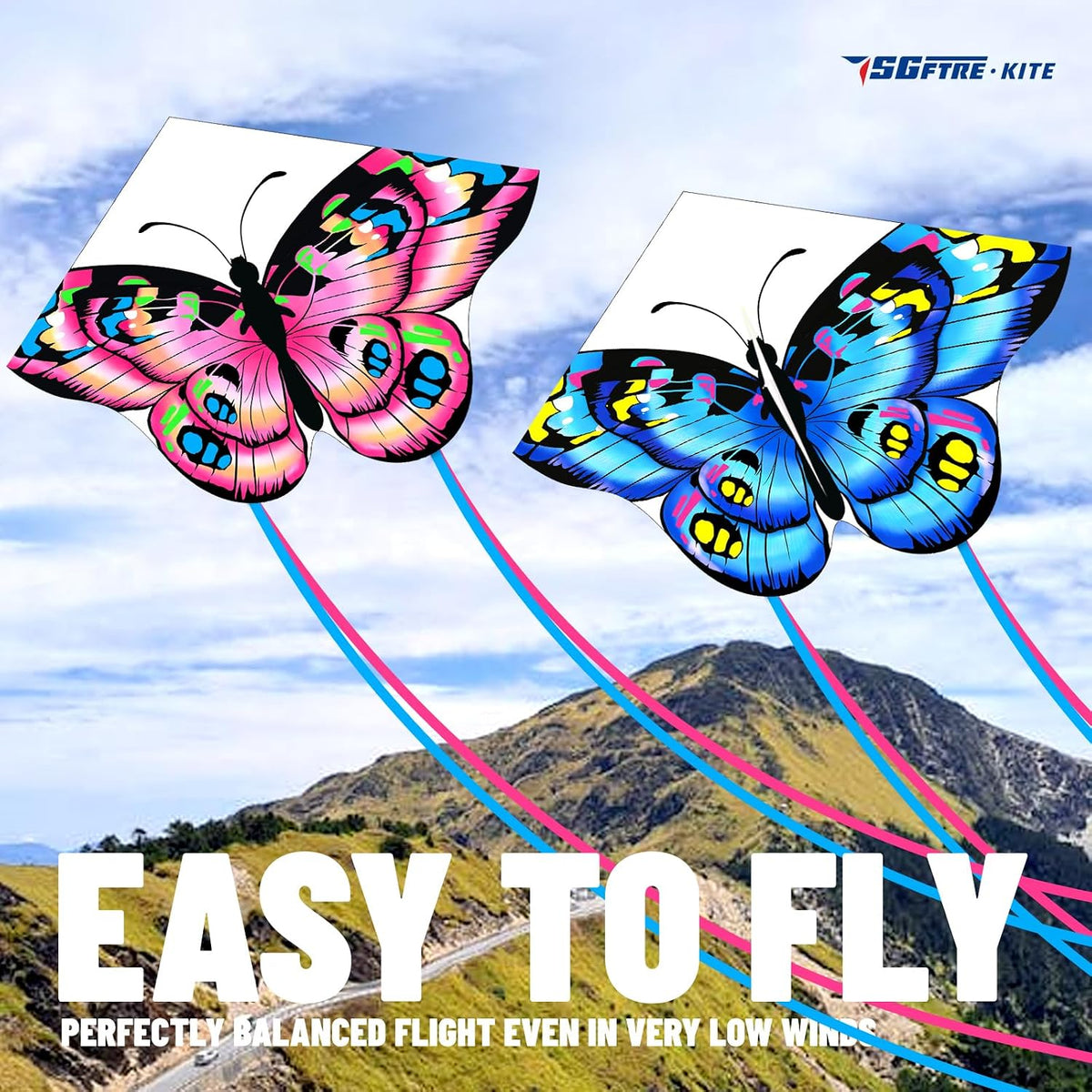 SGftre Colorful Butterfly Kite - Blue+Pink - image 2