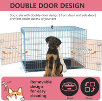 FDW Dog Crate for Large Dogs 48 Inch Folding Metal WirePet Cage Double Door W/Divider Panel Indoor Outdoor Kennel Leak-Proof Plastic Tray,Blue