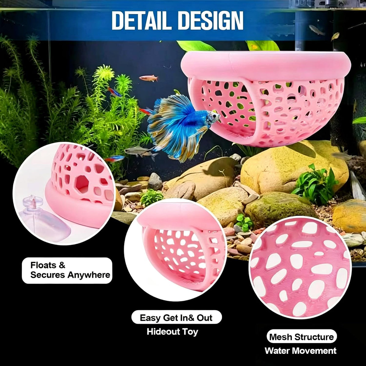 Multi-Functional Betta Hammock Feeding Bed - Pink - image 3