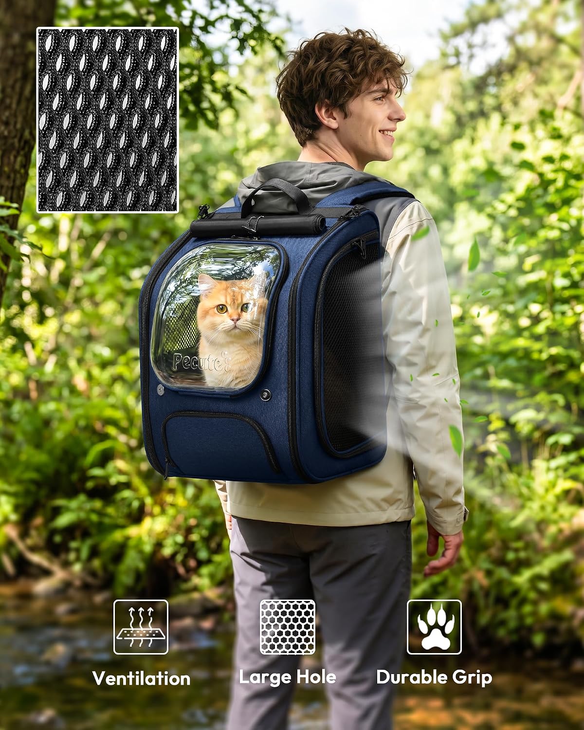 Pecute Cat Backpack Carrier, Large Space Cat Bubble Backpack - Blue / 12.6"L x 10.2"W x 16.5"H - image 3