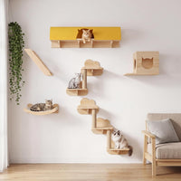 Cat Wall Shelves, 9-in-1 Wood Cat Wall Furniture Set, Burlywood – Essentials for Cats - Burlywood / 12-in-1