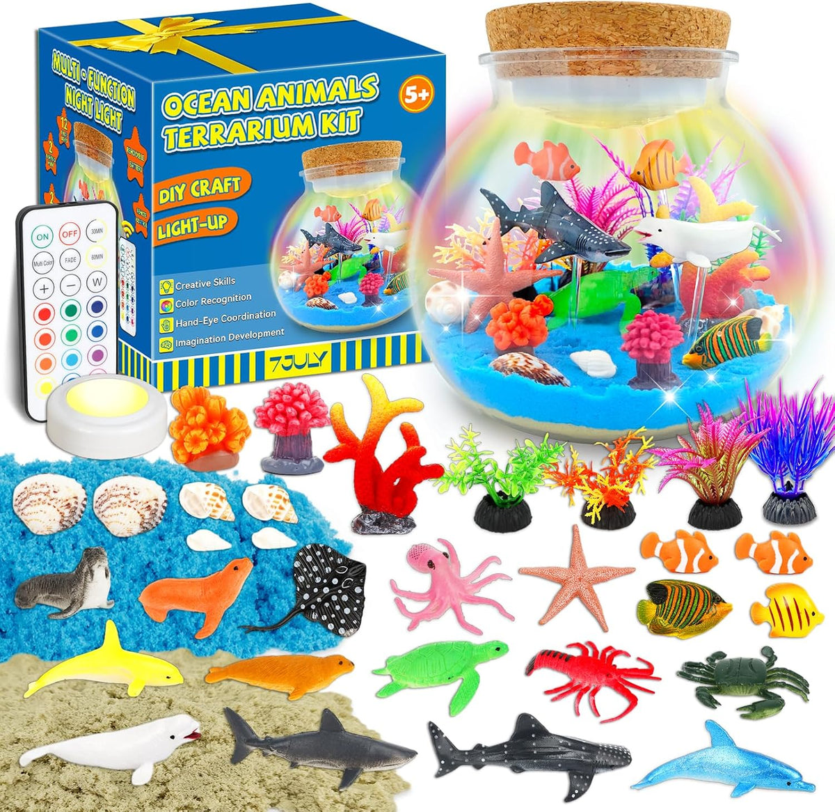 7july Unicorn Terrarium Crafts Kit for Kids-LED Night Light Up - Ocean Animals