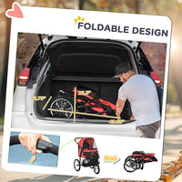 PawHut 3 Wheels Pet Stroller for Small and Medium Dogs, Foldable Cat Stroller Jogger with Adjustable Canopy, Safety Tether, Cushion, Storage Basket, Red