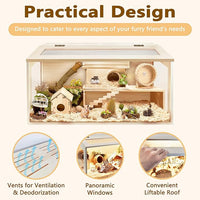 Prolee Hamster Cage Chewproof Wood, Mice and Rat Habitat Openable Top with Acrylic Sheets Solid Built, Small Animal Cage, 40 Inch Length