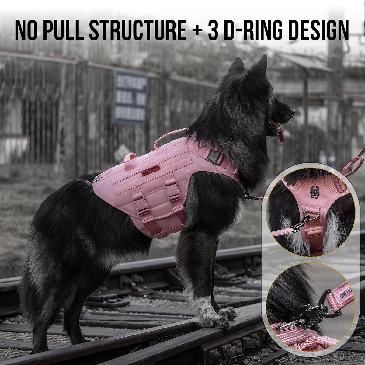 OneTigris Large Tactical Dog Harness No Pull Handle XL Black – Essentials for Dogs - Medium / Pink - image 4