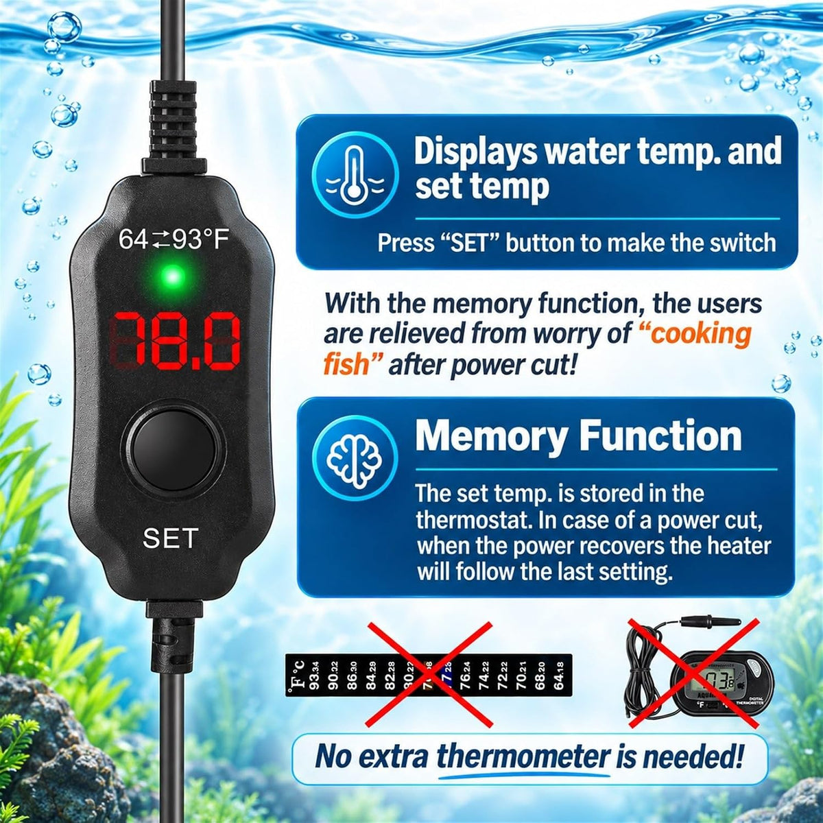 AquaMiracle Aquarium Heater 15W Fish Tank Heater for 1-3 Gallon Tanks – Essentials for Fish - For 15-30 Gal Tank - image 4