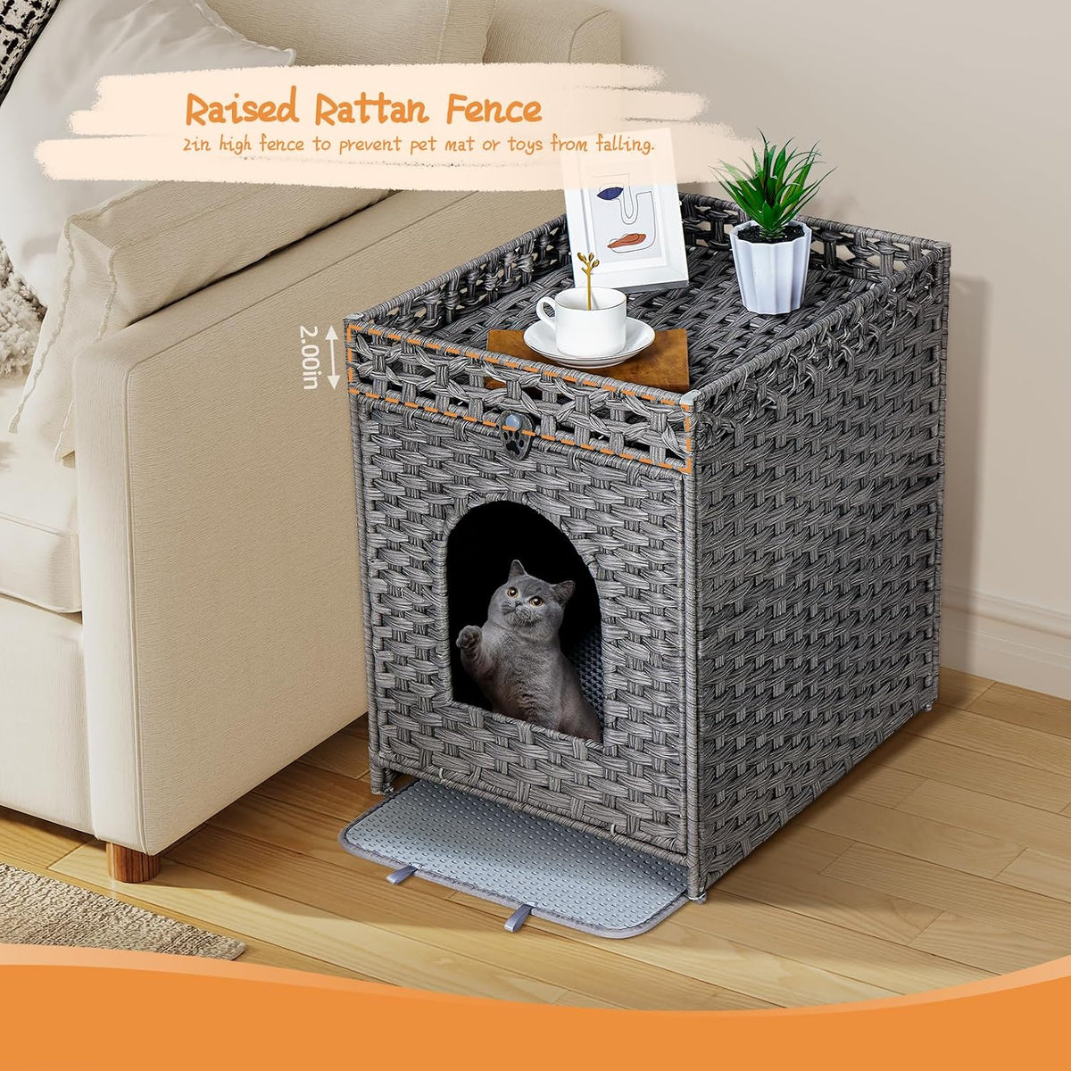 Snughome Cat Litter Box Enclosure Furniture Hidden with Cat Litter Mat - Grey / 20.87"L x 16.93"W x 22.44"H - image 2