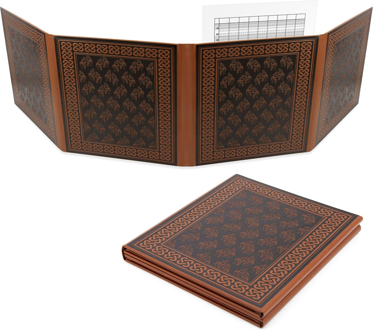 CASEMATIX brown faux leather DM screen with embossed dragon and four folding panels - view 2