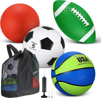 Lenwen sports balls set with basketball, soccer ball, football, playground ball, pump and bag - view 3
