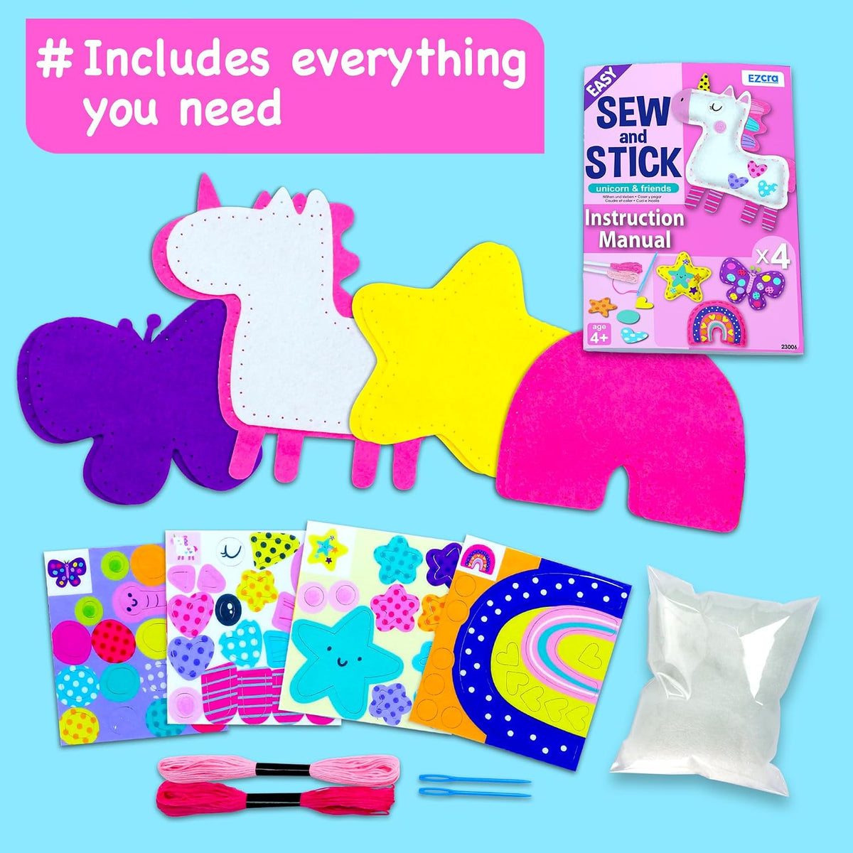 EZCRA Unicorn Sewing Kit for Kids Ages 4-8, 4 Beginner Projects - Unicorn 4-in-1 - image 3