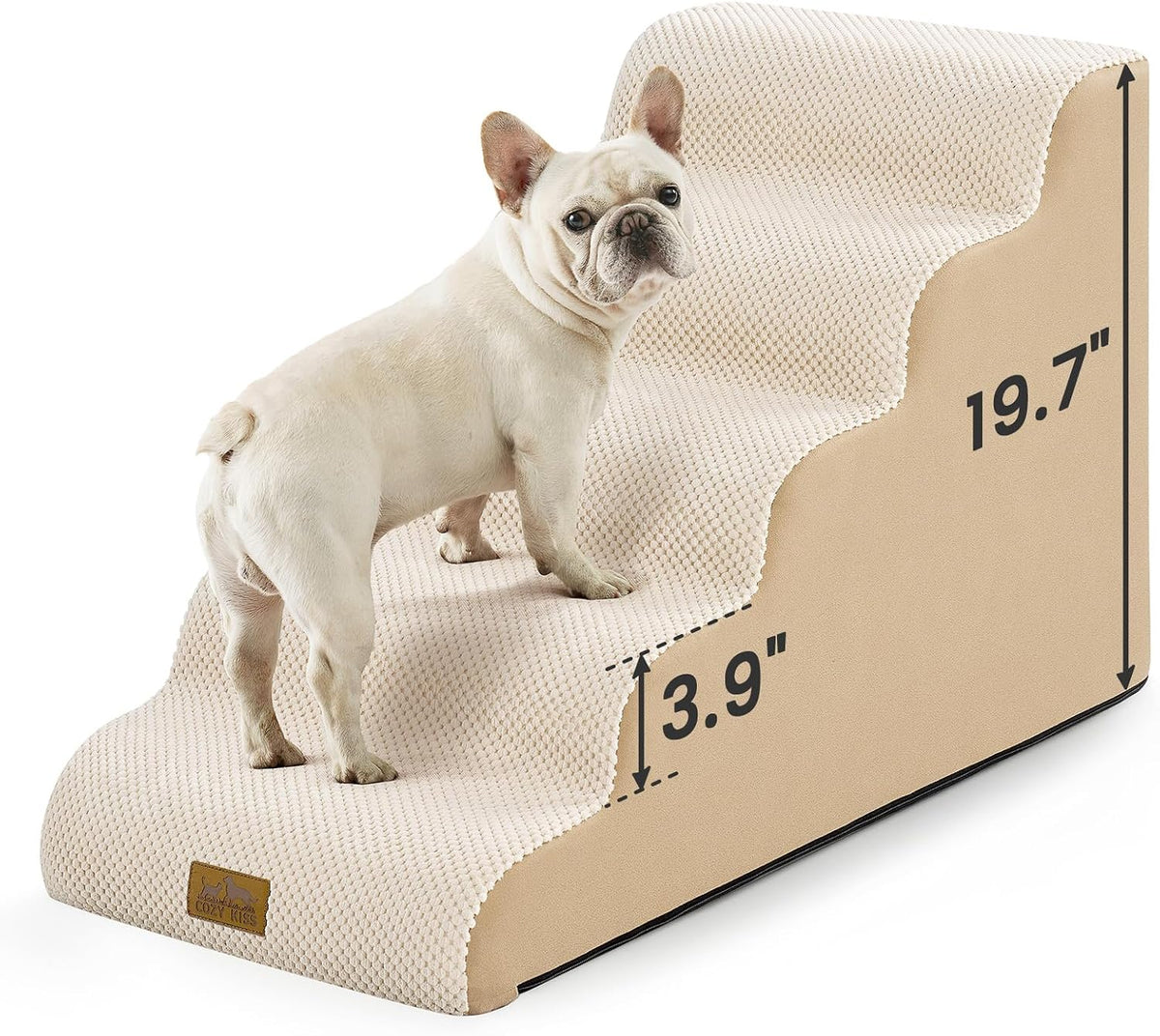 COZY KISS Dog Stairs for Small Dogs - Beige / 5 / 15.7x33x19.7 inch