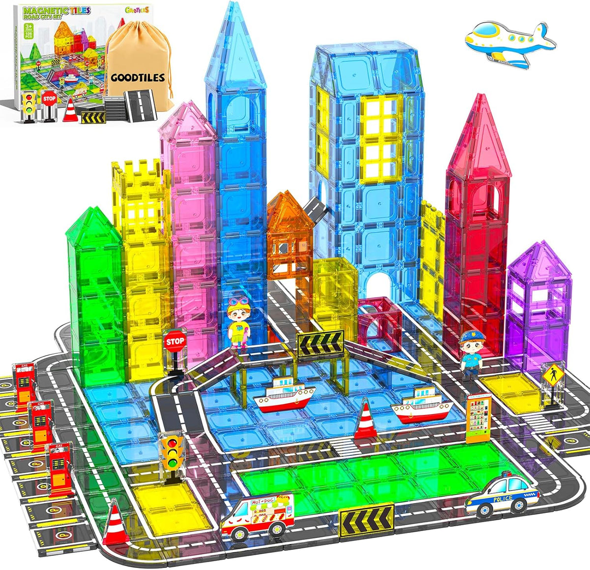 Magnetic Tiles, Road Set, Magnetic Building Blocks - Christmas