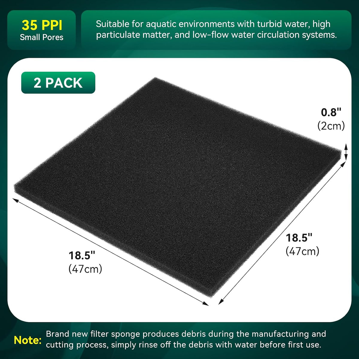 Borlech Aquarium Bio Filter Sponge Pad - 18.5"x18.5"x0.8" (35PPI) 2 PACK - image 2