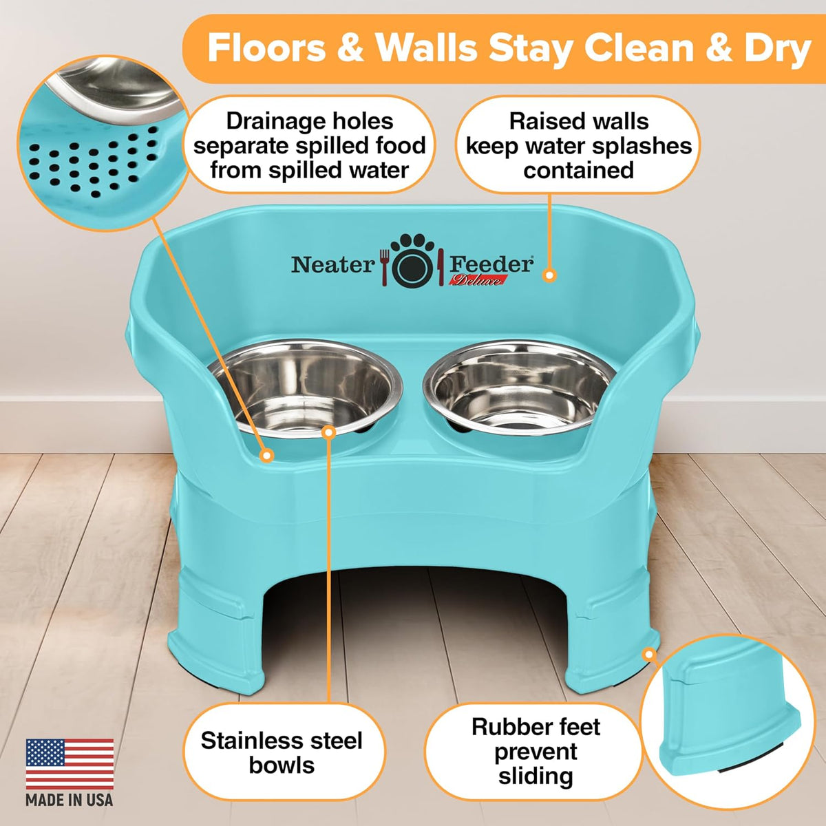 Neater Feeder Deluxe Mess-Proof Elevated Dog Bowls for Large Dogs - Medium + Standard Bowl / Aquamarine - image 4