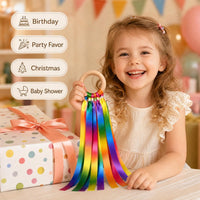 MEROCO 2-pack rainbow ribbon wands with natural wood rings and six fabric ribbons each - view 14