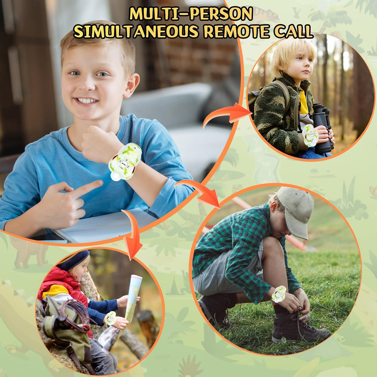 Fygurso kids walkie talkies, 2-pack green dinosaur design with adjustable wristbands - view 6