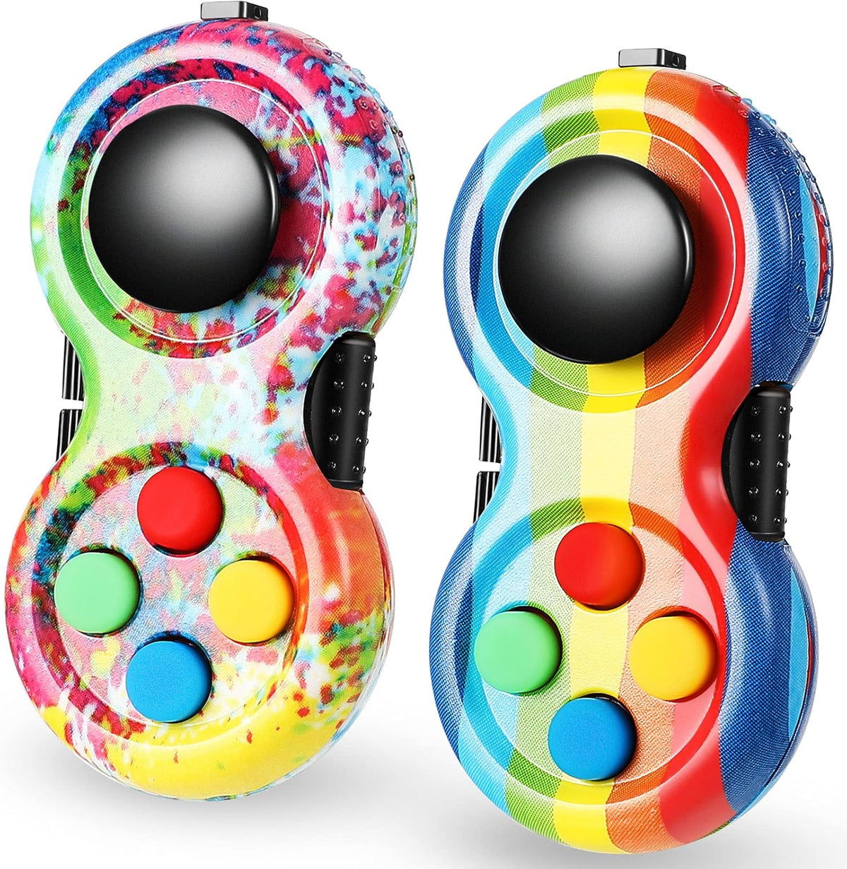Skylety 2 Fidget Pad Game Controller Fidget Toy - Rainbow and Stripe Style