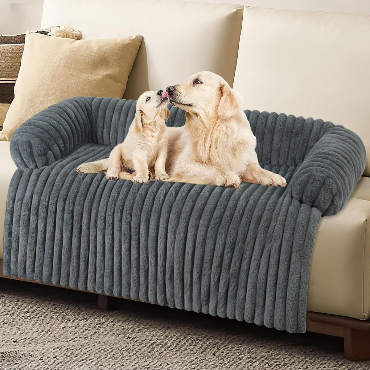 Luxurious Dog Couch Bed, Dog Couch Cover - X-Large(45*37*6 In) / Grey