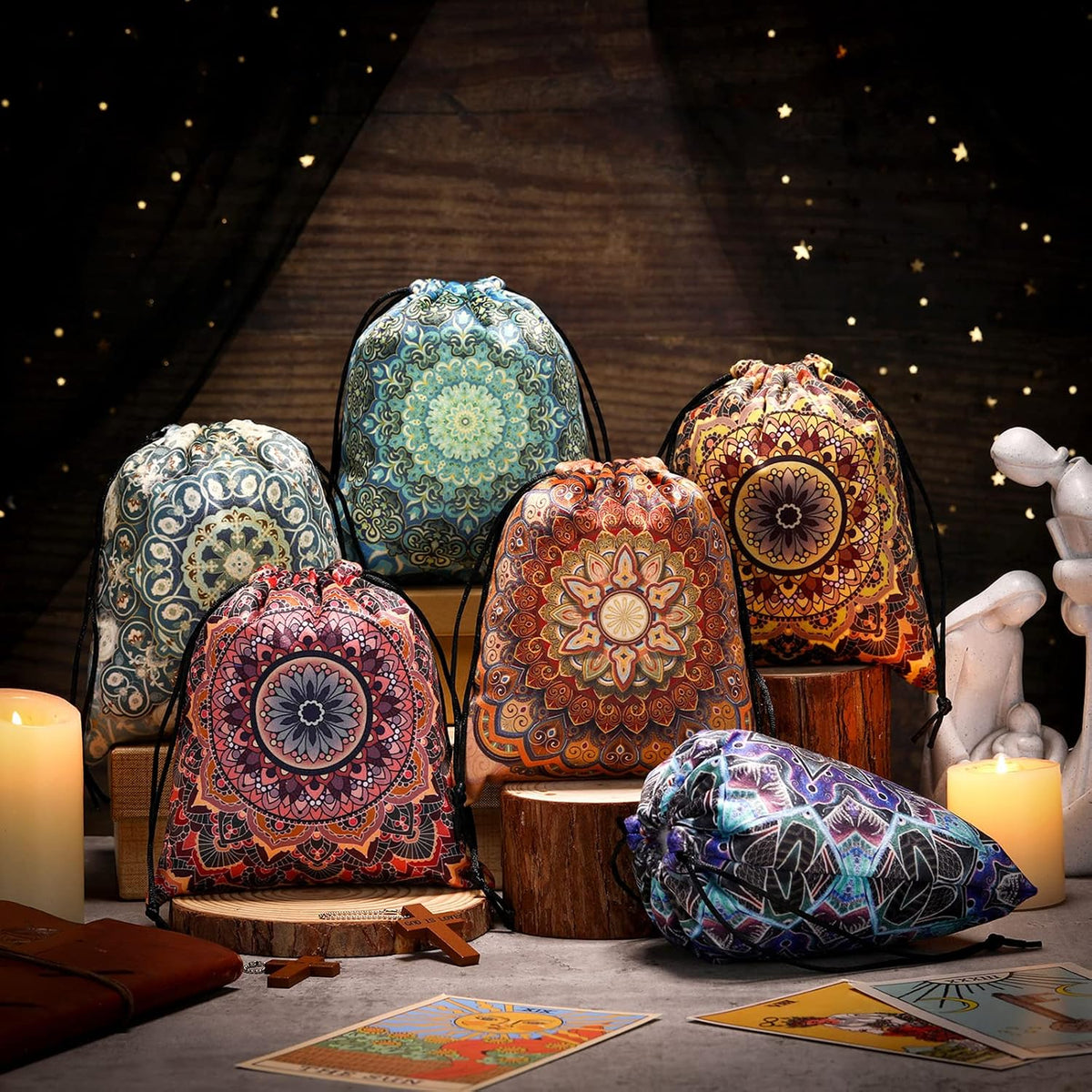 Shappy 6 Pcs Velvet Drawstring Pouches for Tarot Cards Dice - Floral Style - image 3