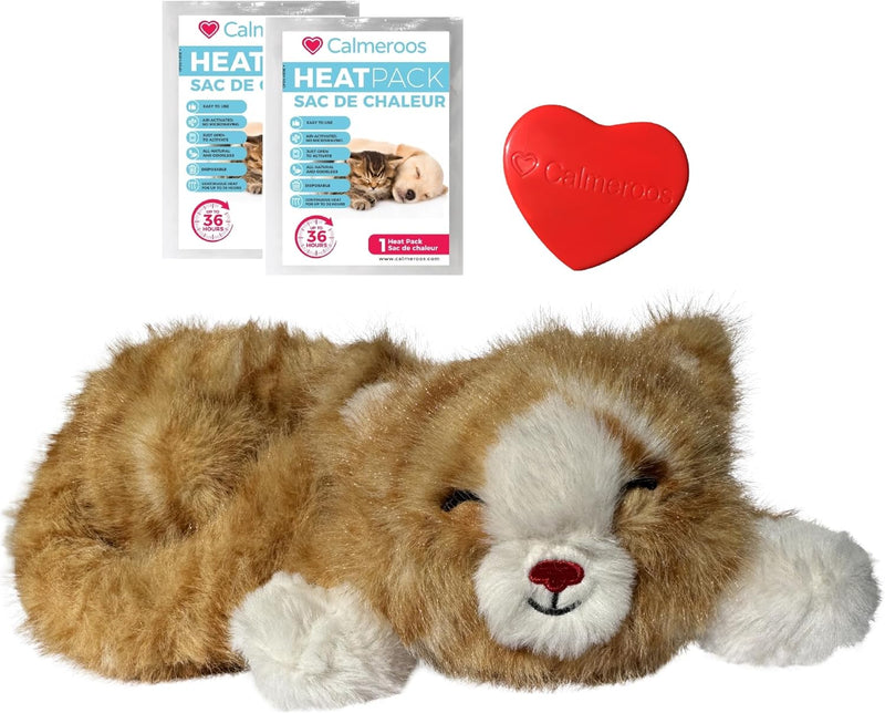 Plush Heartbeat Toy - Calming Anxiety Relief Toys for Puppies and Kittens - Heartbeat in a Soft - Orange Stripe