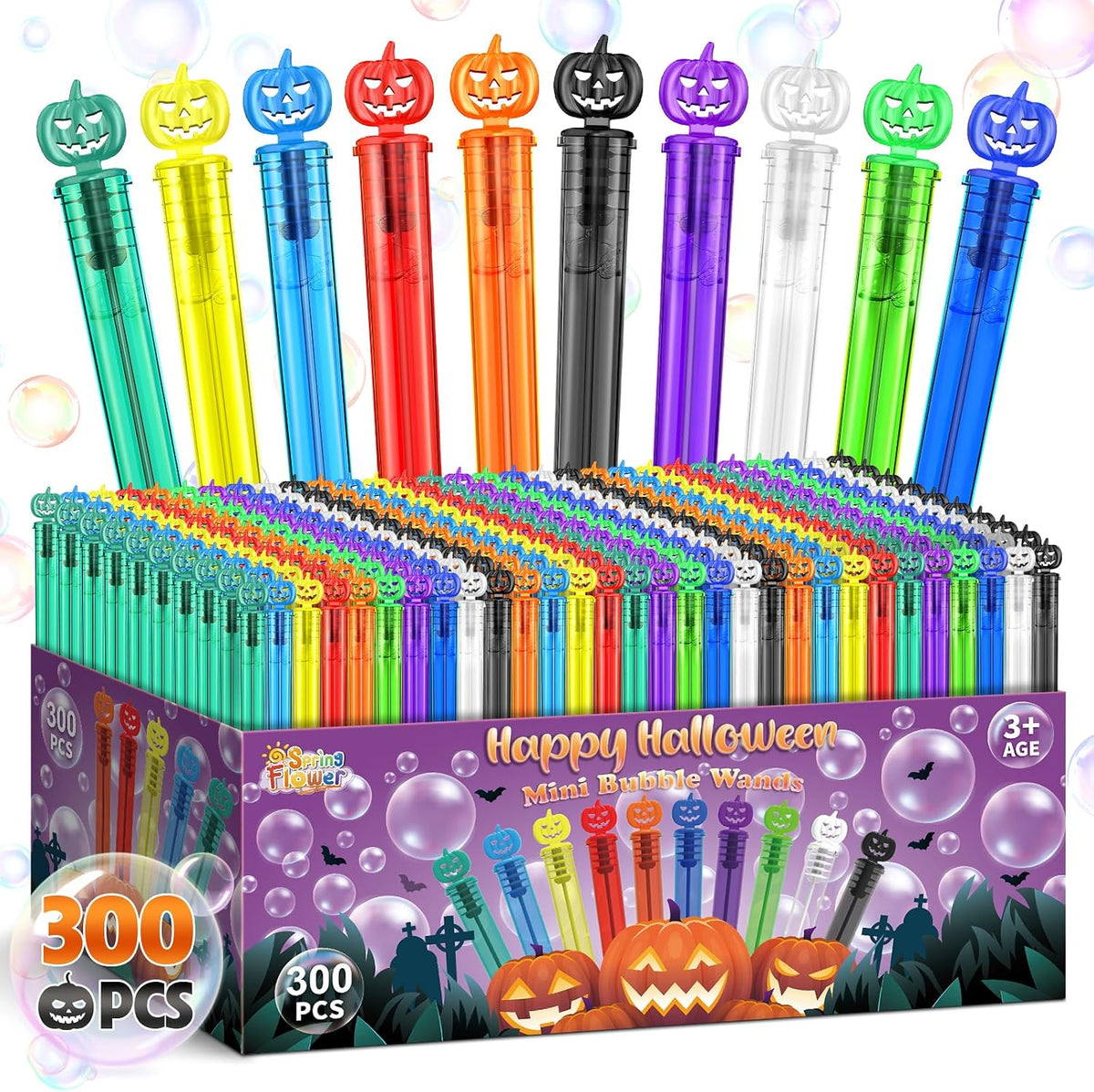 SpringFlower 36-pack of mini Halloween bubble wands in 4 colors