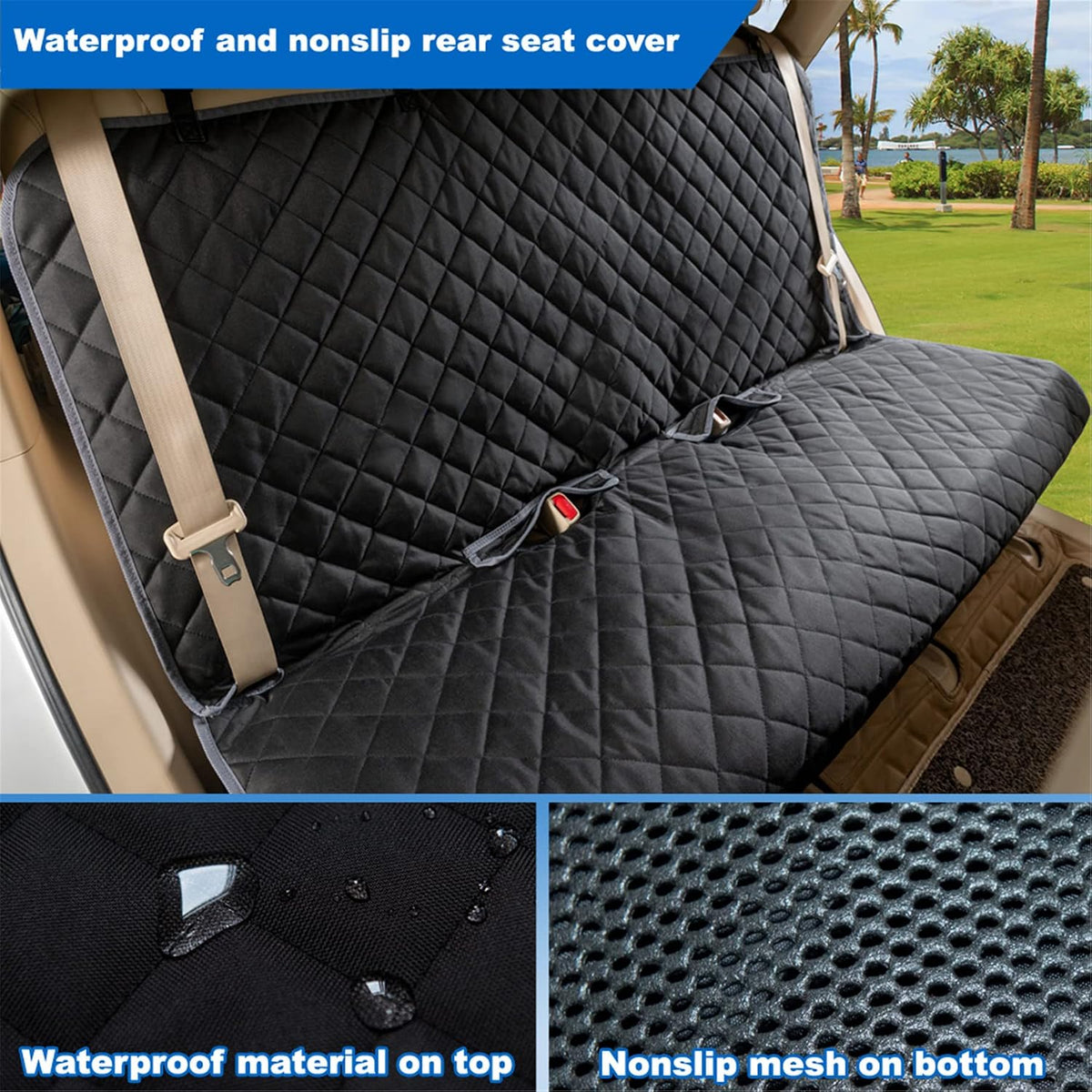VIEWPETS Bench Car Seat Cover Protector, Waterproof Heavy-Duty - 52" L × 62" W / BLACK GREY - image 2