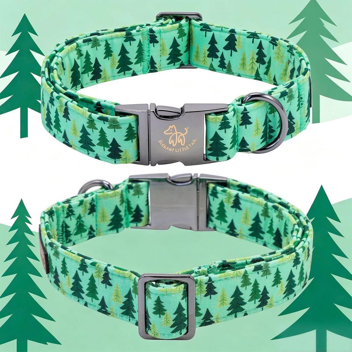 Dog Collar with Bow, Elegant Little Tail Blue Plaid Boy Dog Collar Cute Bow – Essentials for Dogs - Pine Tree / Large (Pack of 1) - image 3