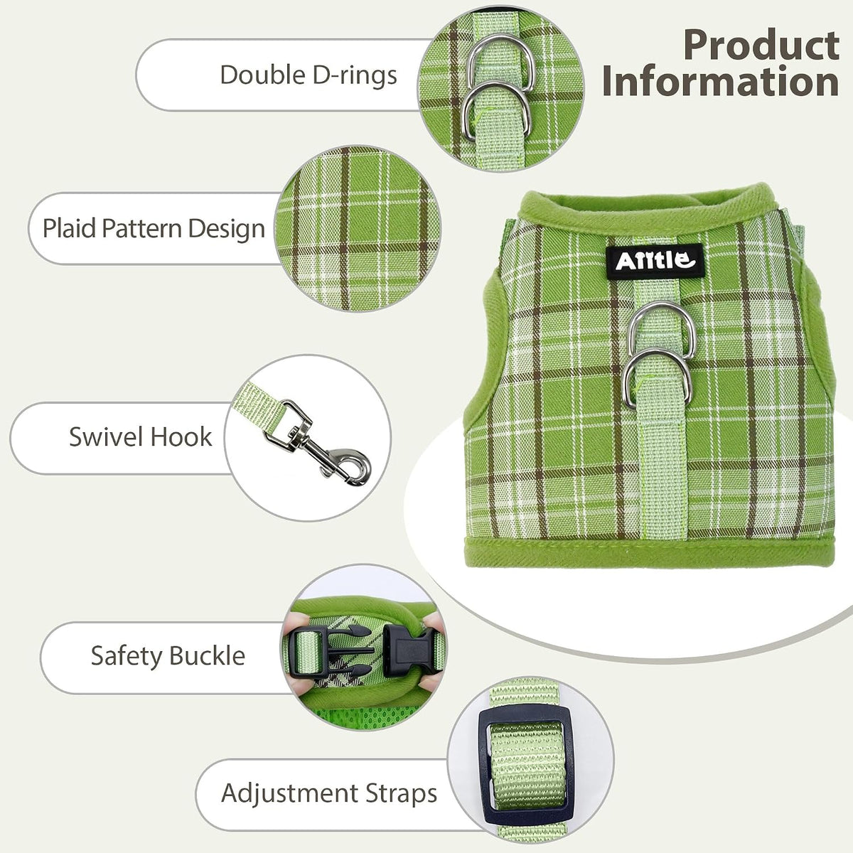 Plaid Breathable Rabbit Harness and Leash Set Escape Proof - Green / L - image 3