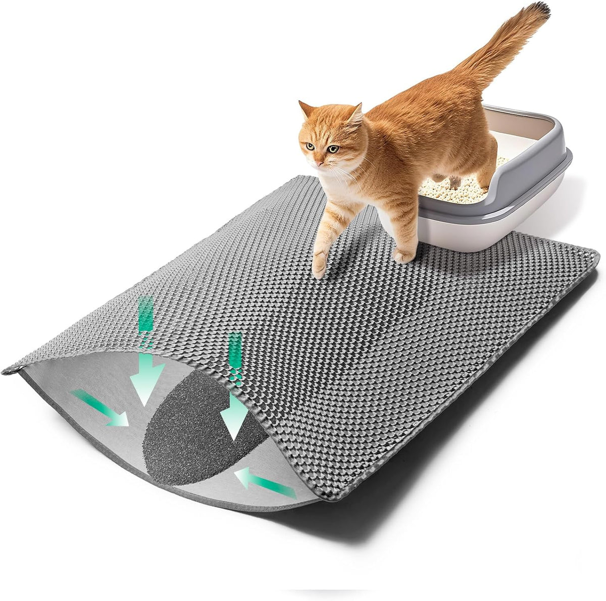 GRELY Cat Litter Mat,XL47''X 28'' Extra Large Litter Trapping Mat Kitty Rug – Daily Care for Cats - Grey / 1'10" x 2'8" (M)