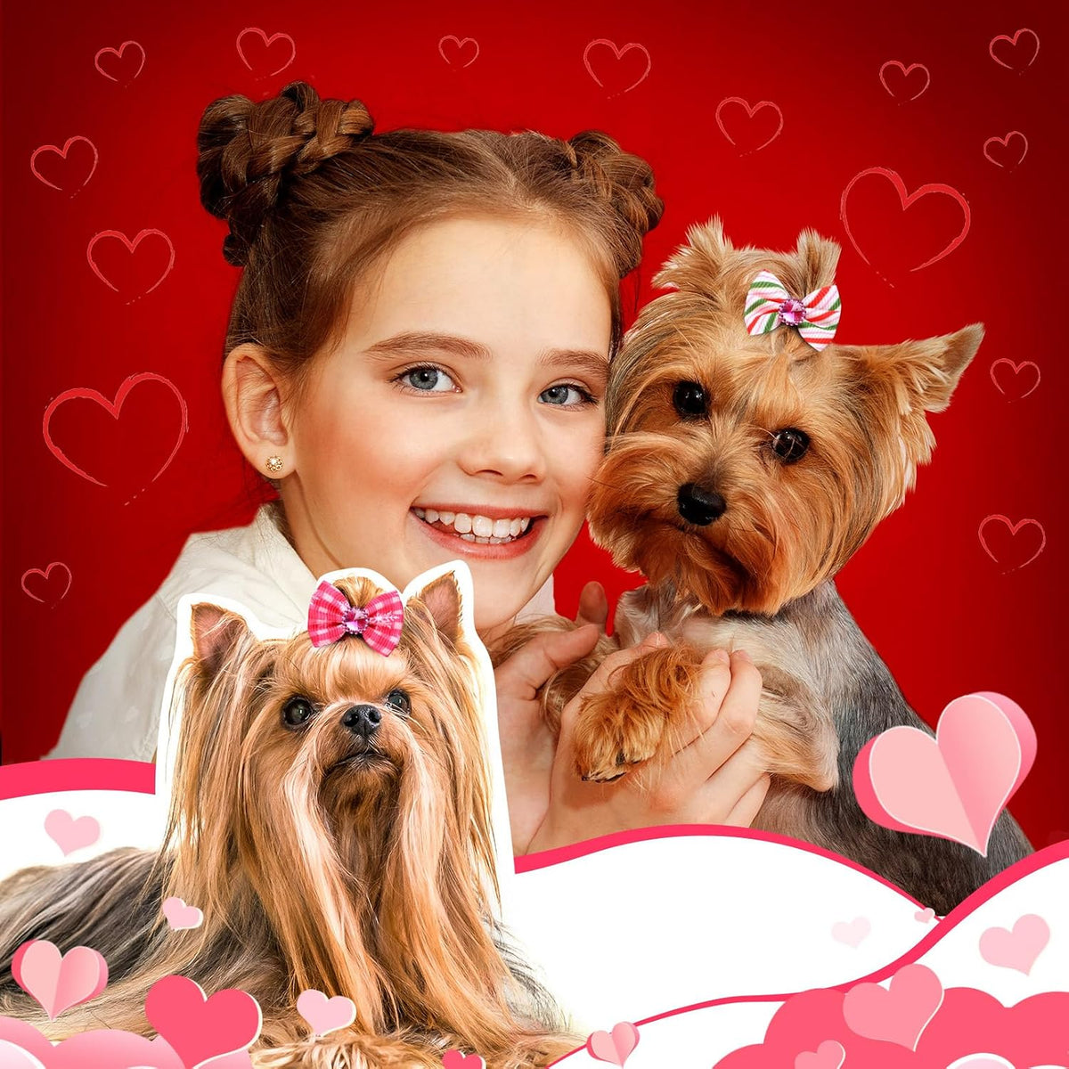 Tondiamo 100 Pack Halloween Dog Hair Bows Ghost Pattern Rubber Bands – Essentials for Dogs - Pink Christmas - image 3