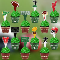 Hxezoc football cupcake toppers and wrappers set with brown and green football designs - view 31