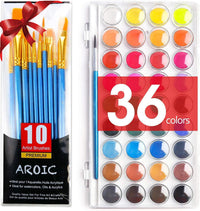 AROIC Watercolor Paint Set - 36 Watercolors + 10 Brushes