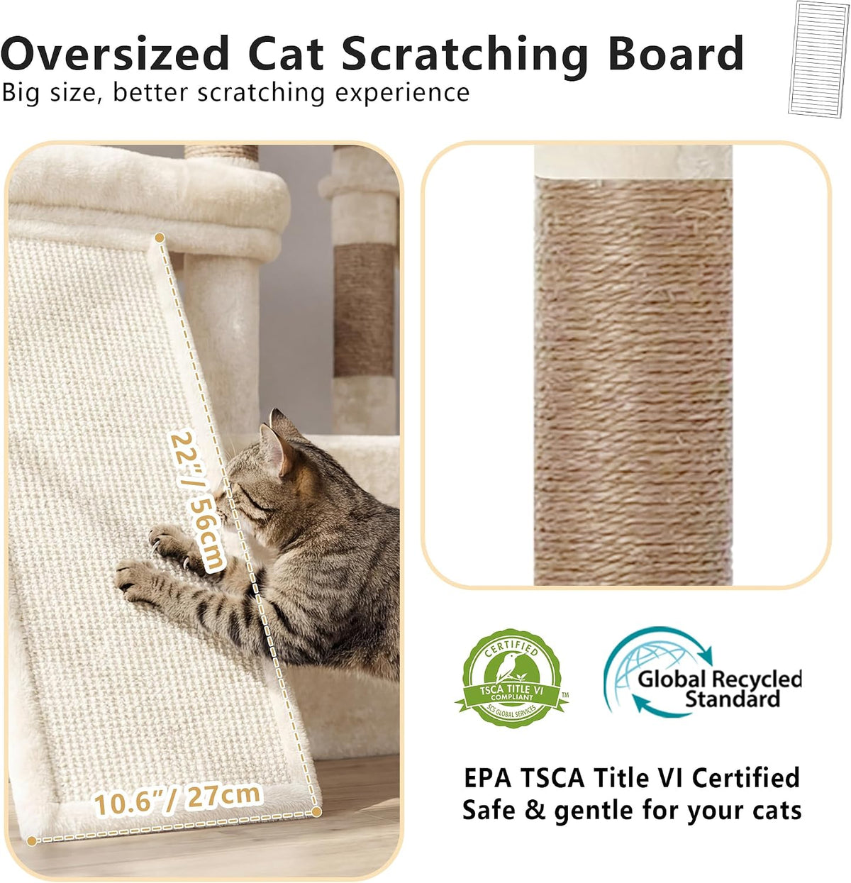 Heybly Cat Tree 72.4-Inch Anti-Tip Cat Tower with Spacious Perches - Beige / 72.4 inch - image 4