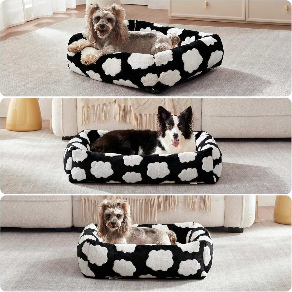 JOEJOY Cute Dog Bed Medium Size Dog - Cozy Clouds Black / L (36"x27"x8") - image 2