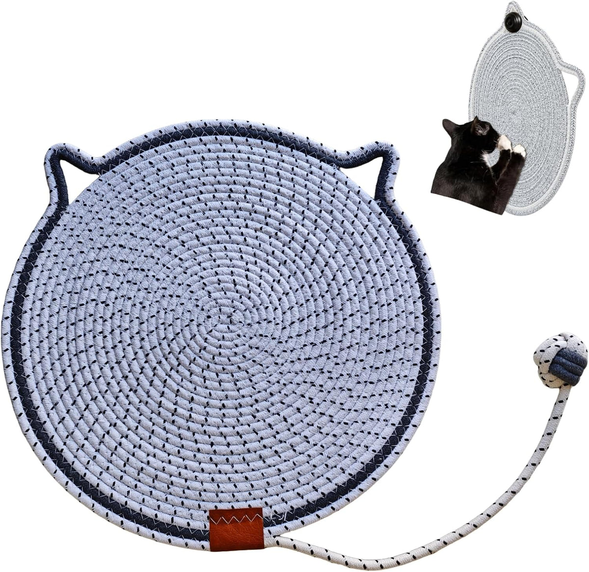 Cat Scratcher Mat 16.9'' Round Natural Cotton Rope Double-Sided - Beige