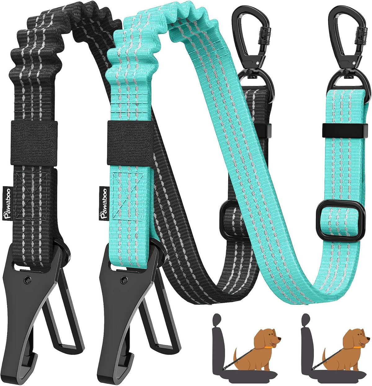 Pawaboo 2Pack Dog Car Seatbelt - AE-Lake Blue + Black