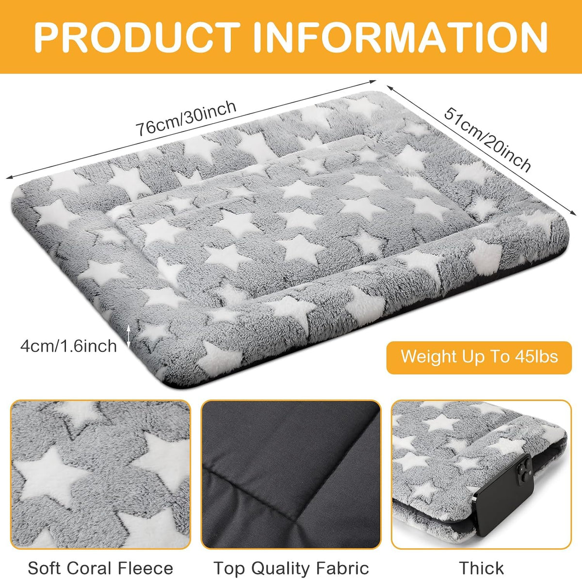 4 Pcs Dog Crate Pads Soft Warm - Rectangular 20 x 30 x 1.6 Inch / Star / Gray - image 3