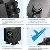 Internal Fish Tank Filter, 12W Adjustable Water Flow Submersible Aquarium Filter Pump for 40~60 Gallon Freshwater or 25~45 Gallon Saltwater, 2 Mode Aeration & Rainfall, TE-900(250GPH)