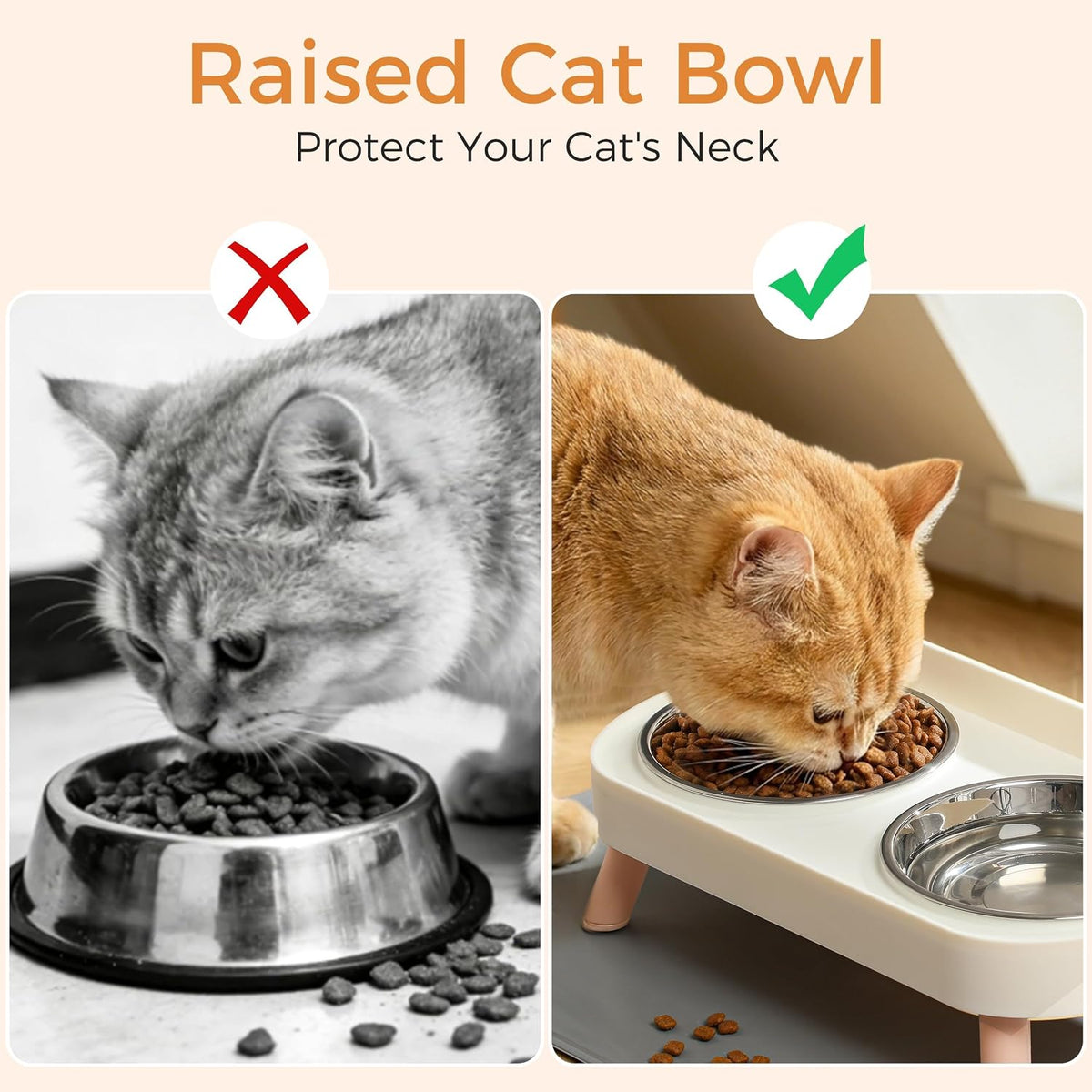 Elevated Cat Bowls Set - Raised Cat Food and Water Bowl Set with Non Slip Stand - Pet Feeding - White - image 3